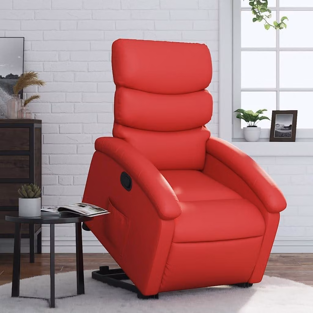 Poltrona - Poltrona per TV - Poltrona reclinabile - Poltrona relax - Meccanismo di sollevamento elettrico - Similcuoio, colore rosso
