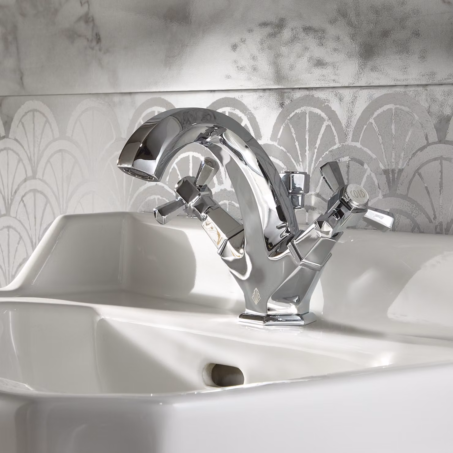 Miscelatore per Lavabo Monoforo Art Deco - Cromato - Earlham