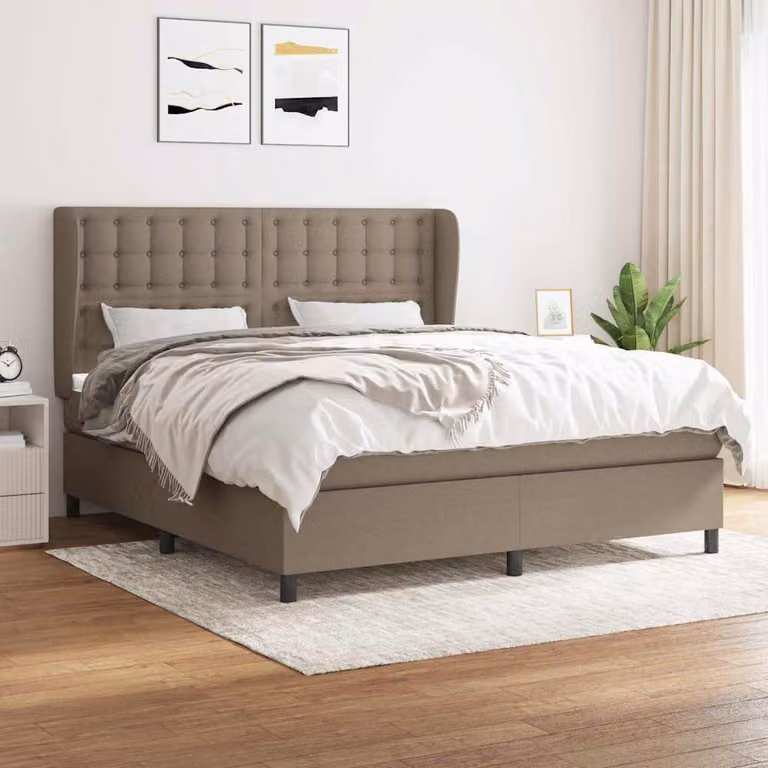 vidaXL Giroletto a Molle con Materasso Ibrido in Tessuto Beige e Bianco L/P/H: 160 x 200 cm