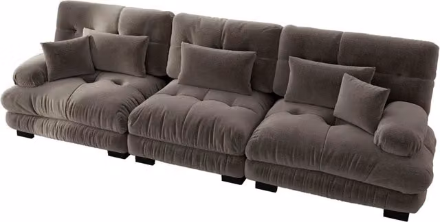 Divano modulare angolare 3 posti in chenille vintage marrone con seduta profonda per soggiorno, ufficio e appartamento