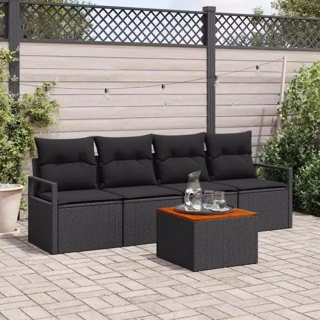 Set Divano da Giardino 5 pz Nero polyrattan 3356308