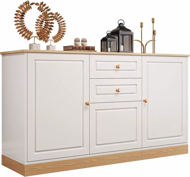 Credenza e madia con 3 ante, 2 cassetti e ripiani regolabili per soggiorno e sala da pranzo, L: 135.5 cm, P: 39 cm, H: 76 cm