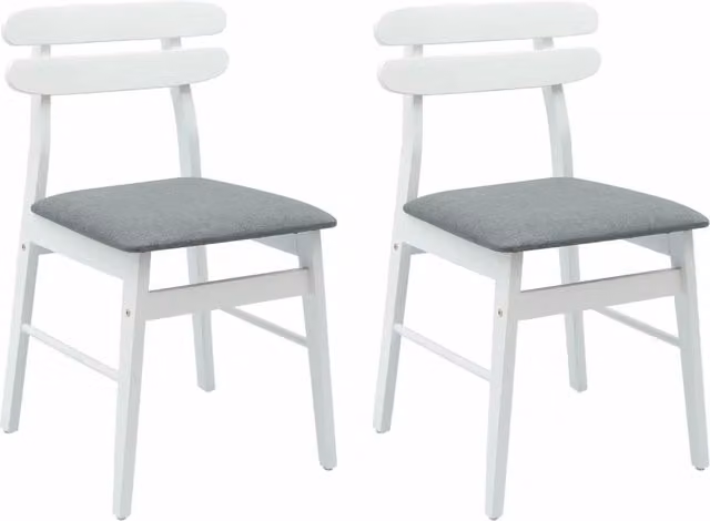 Set di 2 sedie da pranzo in legno di gomma con seduta in tessuto, colori bianco e grigio, L: 46,5 cm, P: 44,5 cm, H: 77,5 cm