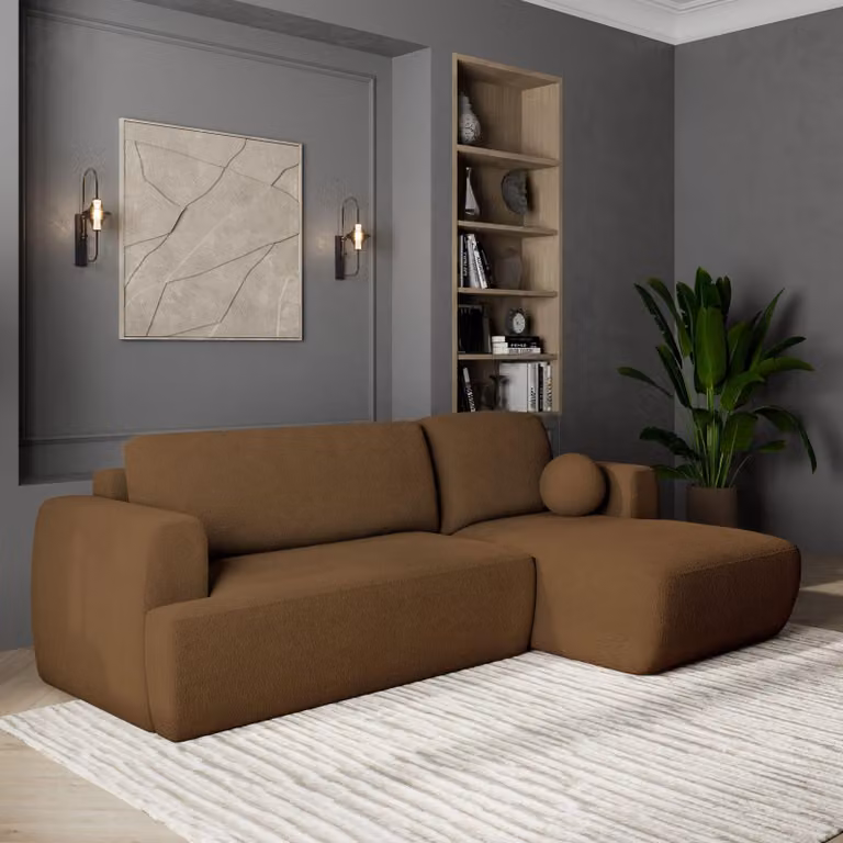 Divano angolare Masseno SENTI N R-S con funzione letto a L, divano con box letto, divano da soggiorno, divano, divano letto, set di divani - marrone, ORA O MAI PIÙ 56