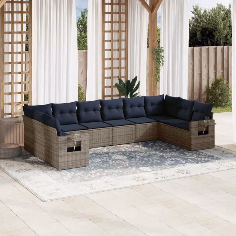 Maison Exclusive - Set divano da giardino 10 pezzi con cuscini, grigio, polyrattan