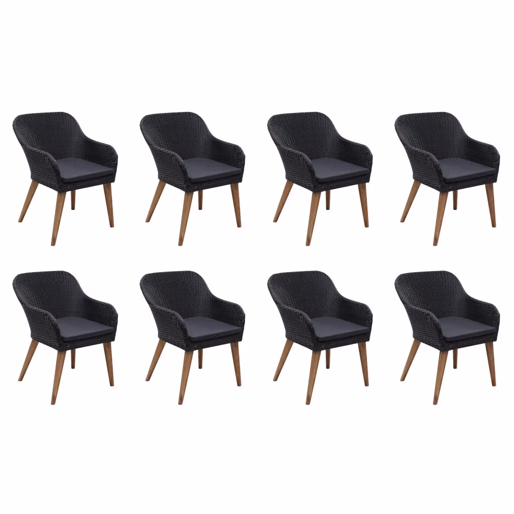 set da pranzo da giardino 9 pezzi con cuscini in poly rattan nero
