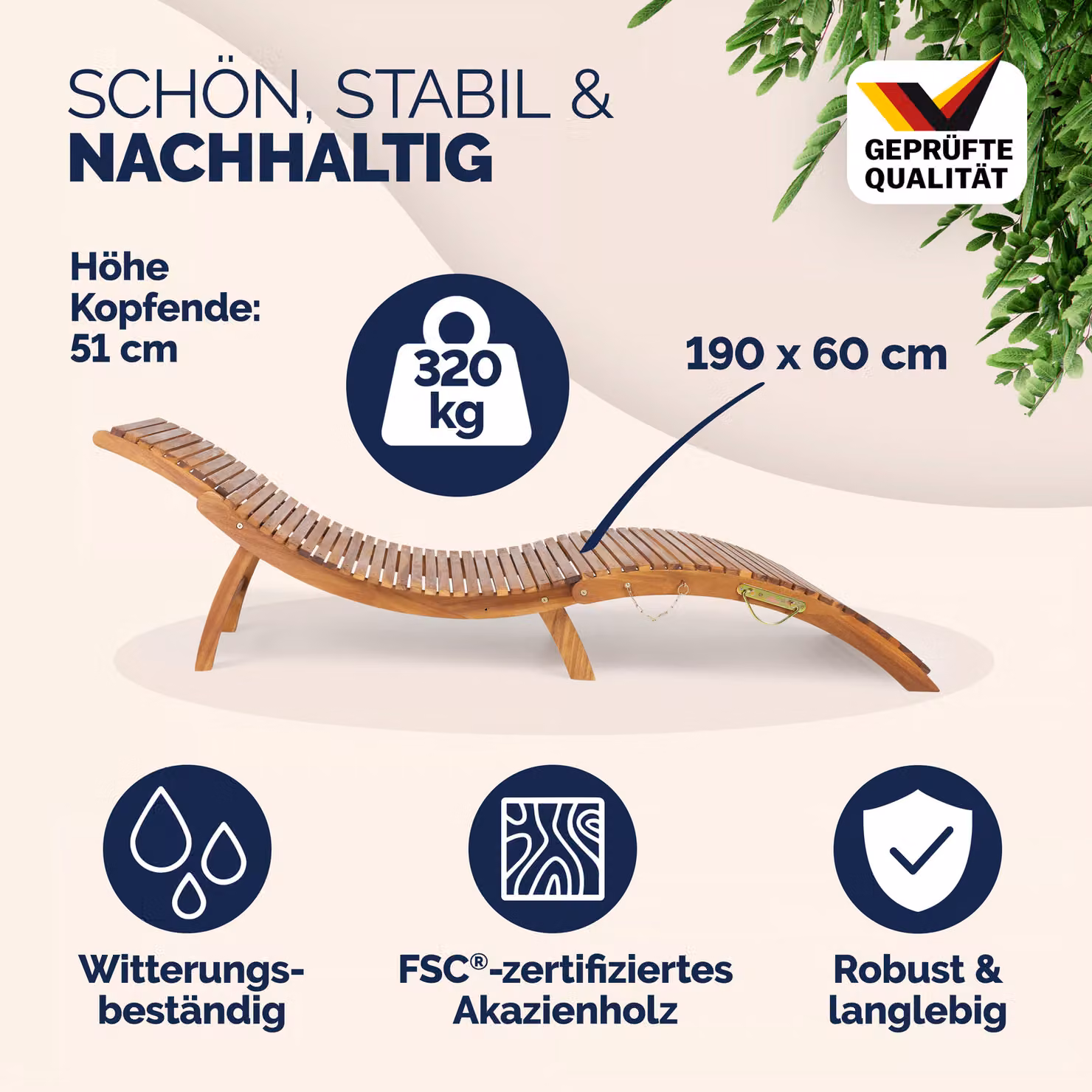 Set di 2 lettini pieghevoli Casaria in legno di acacia certificato FSC colore marrone con poggiatesta regolabile – 2