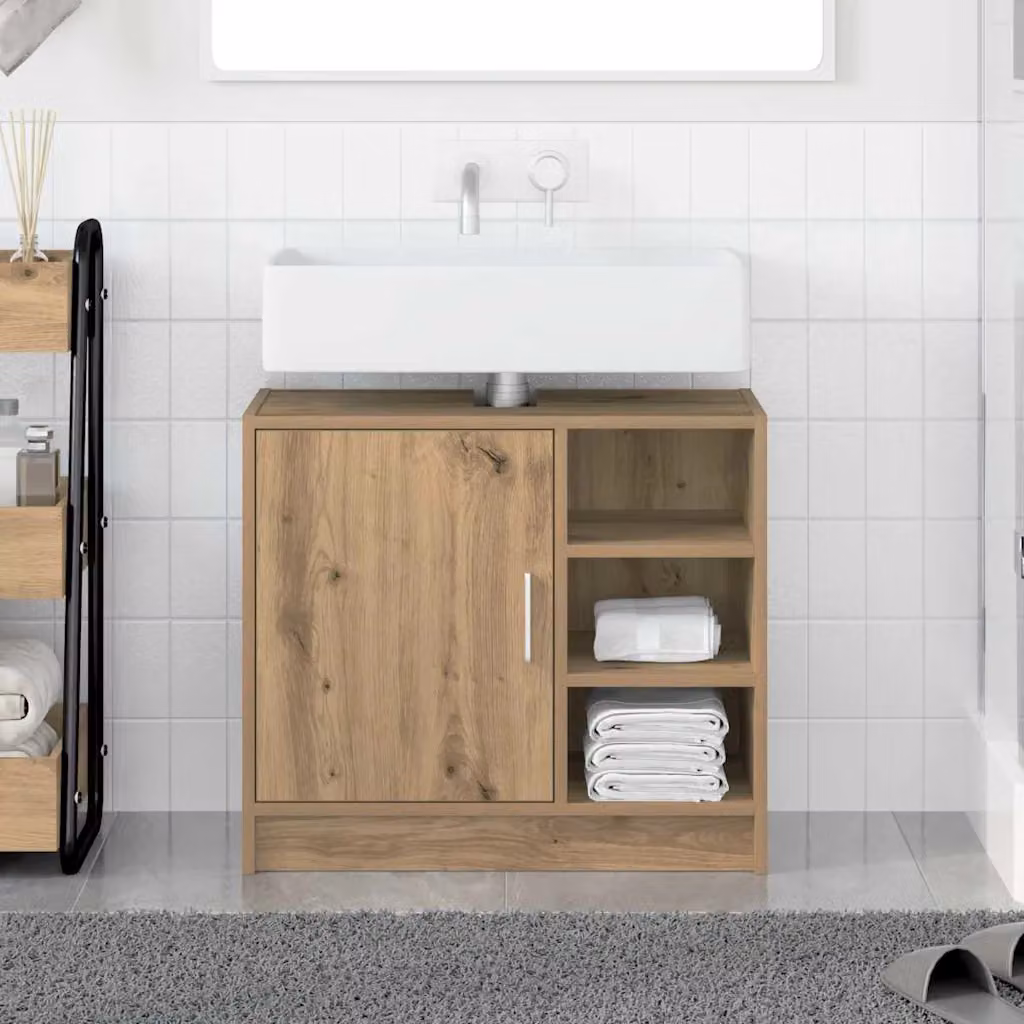 Mobile da bagno vidaXL in rovere con ante a battente e ripiani interni, L: 63 cm, P: 29 cm, H: 55 cm