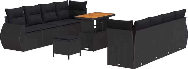 Set Divano da Giardino 11 pcs Nero Poly Rattan