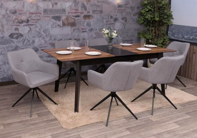 set di 6 sedie da pranzo HWC-O47, braccioli per sedie da cucina, girevoli a ritorno automatico, tessuto/tessuto (270g/m²) ~ grigio chiaro