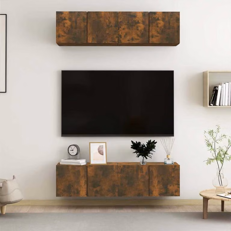 Set di 4 mobili TV da parete vidaXL in legno multistrato, colore rovere fumo, L 60 cm x P 30 cm x H 30 cm