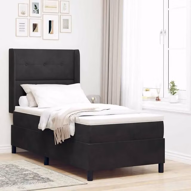 Letto a molle moderno vidaXL con testiera in velluto nero L/P/H: 200 x 80 x 83 cm