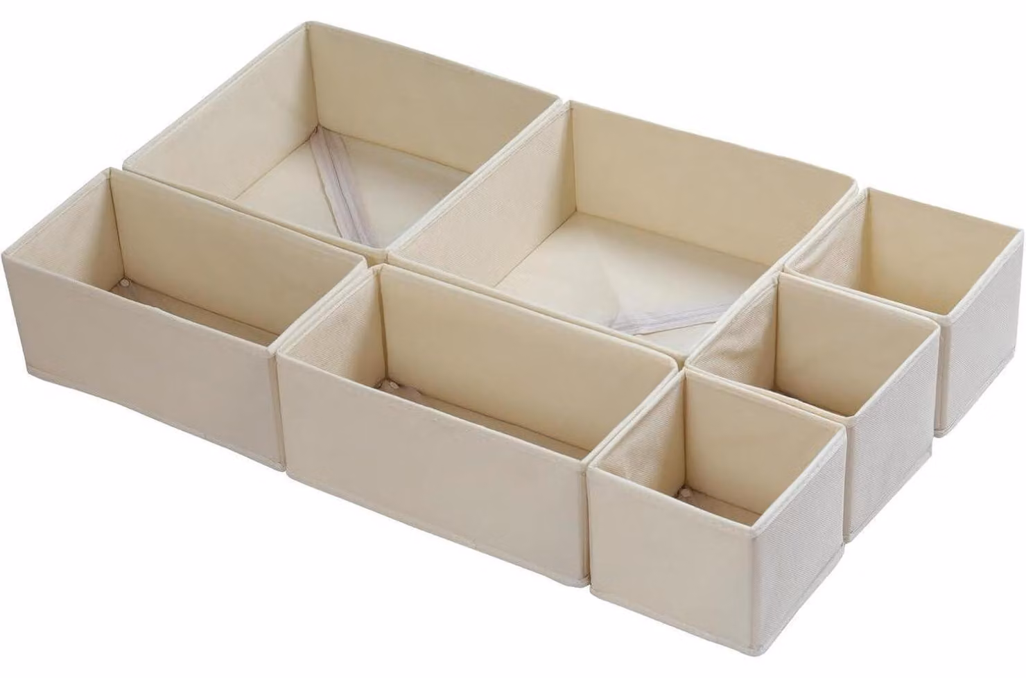 Set di 7 organizer per cassetti, color beige, pieghevoli, per cassettiere MALM, contenitori per abbigliamento