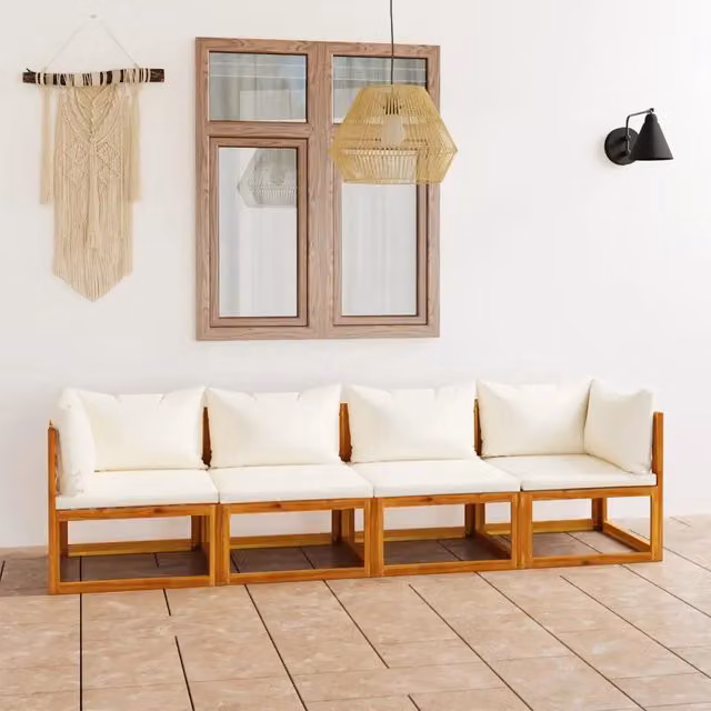 Divano da Giardino a 4 Posti con Cuscino Crema Massello Acacia 3057639