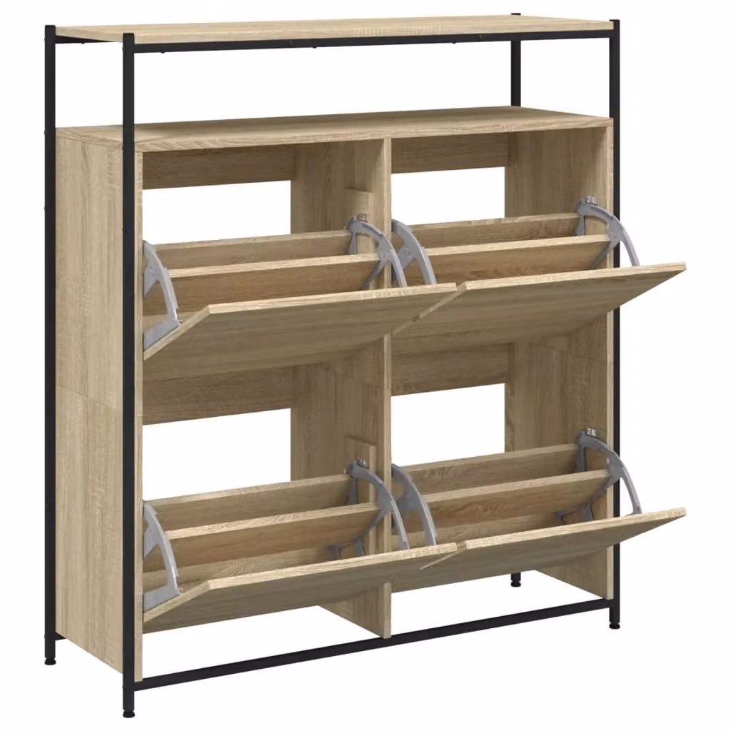 Scarpiera moderna a muro con 4 cassetti a ribalta marrone Sonoma, L: 112 cm, H: 100 cm, P: 34 cm – 2