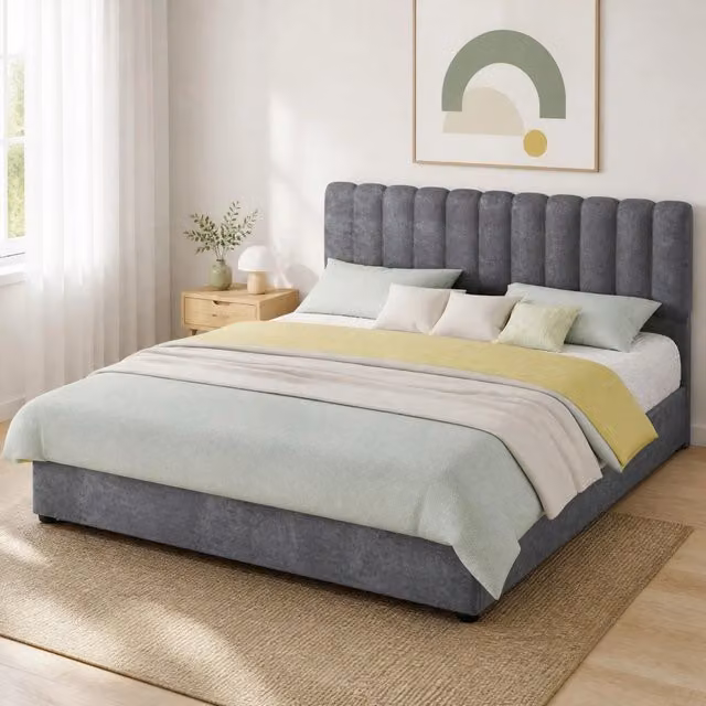 Letto 200x160x133 cm in tessuto e metallo grigio