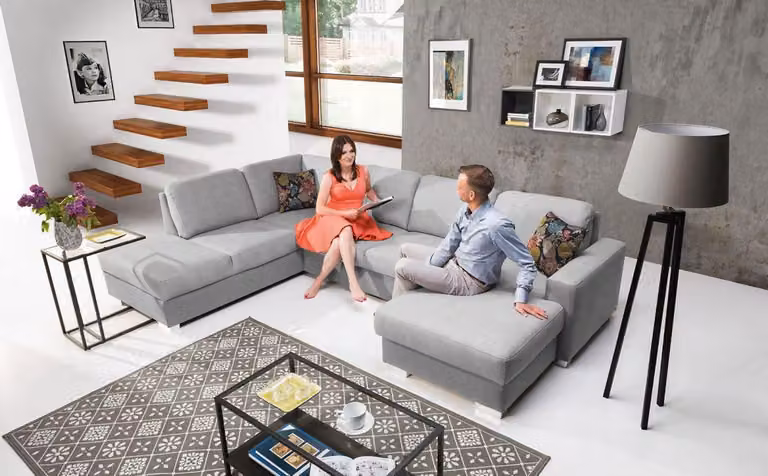 Schlafsofa Wohnlandschaft U-Form Stoff Textil Sofa Couch Polster Eck Garnitur