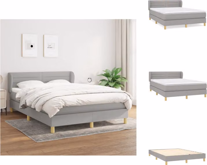 vidaXL Letto a molle con materasso grigio chiaro 140x200 cm in tessuto - Letti & strutture letto