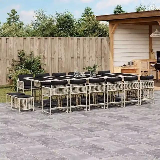 Set da pranzo da giardino moderno vidaXL in polyrattan con cuscini e piano in vetro, 17 pezzi, antracite – 1