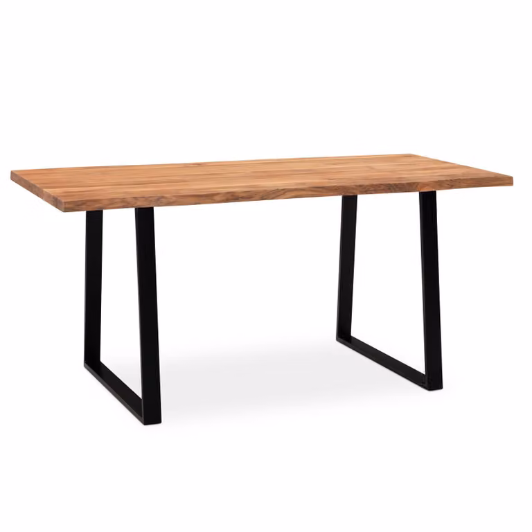 Tavolo da sala da pranzo WOHNLING 200x100x76 cm in legno massiccio di acacia / tavolo da pranzo in metallo con bordo ad albero tavolo da cucina massiccio con gambe trapezoidali in nero tavolo in legno