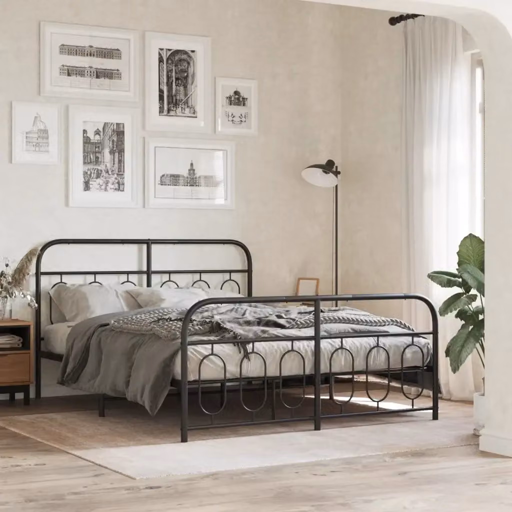 Letto matrimoniale con testiera e pediera in metallo nero L: 142 cm, P: 196 cm, H: 100 cm – 2