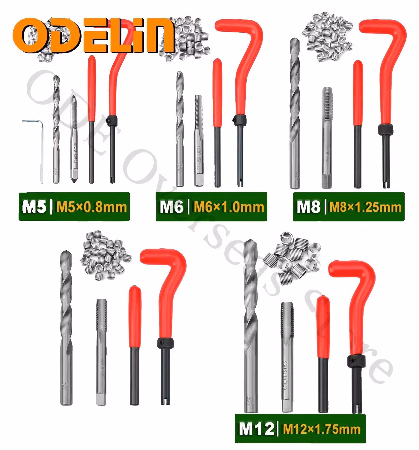 Kit di riparazione filetti, 131 pezzi, realizzato in metallo ad alta resistenza, compatibile con filetti da M5 a M12, include inserti filettati in HSS e punte da trapano, custodia di stoccaggio compatta