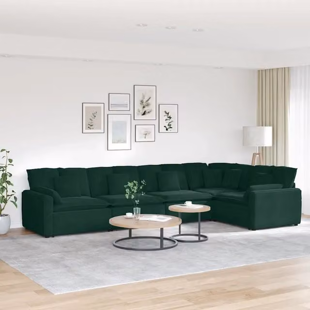 Divano angolare moderno vidaXL in velluto verde con cuscini e struttura in metallo
