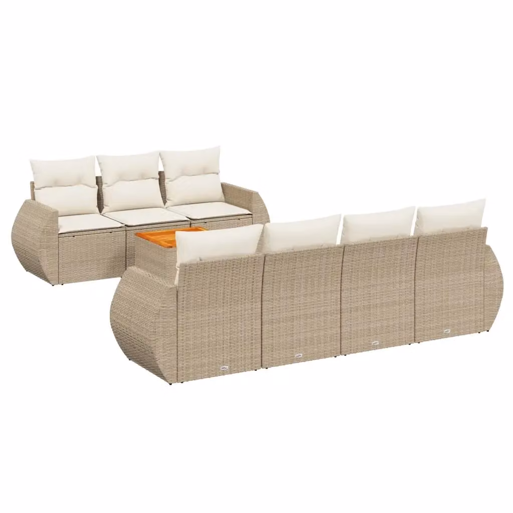 vidaXL Set Divano da Giardino 8 pz in Polyrattan Beige con Cuscini e Tavolino – 2
