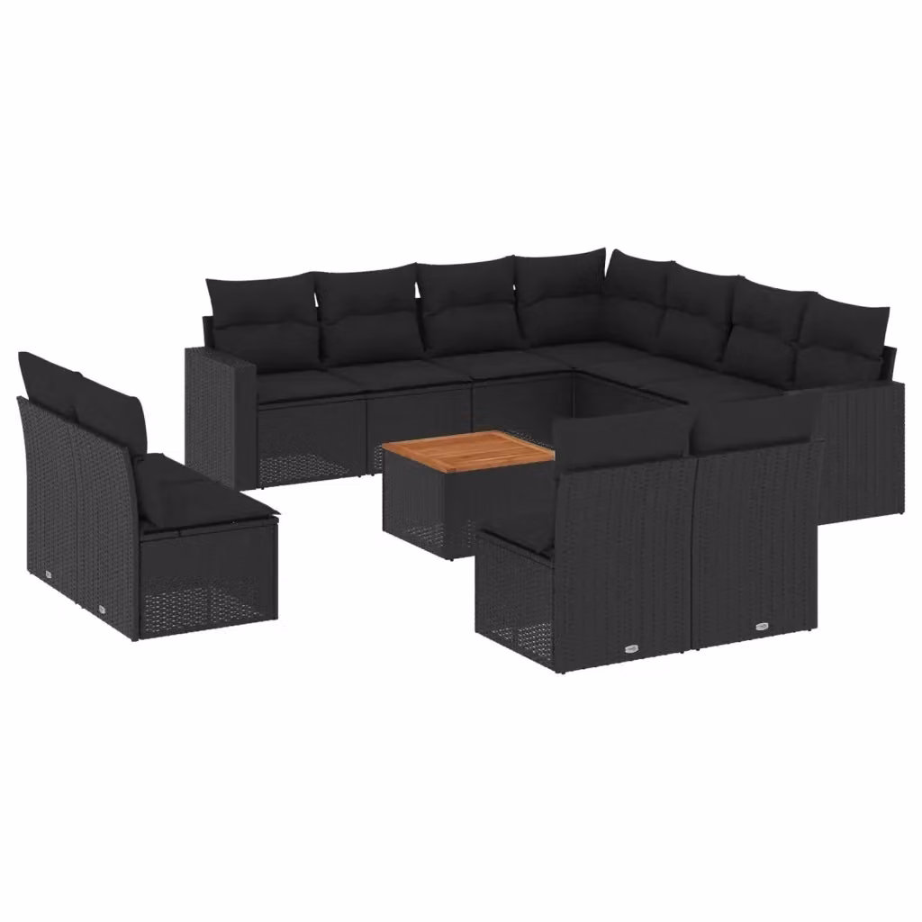 Set di Divani da Giardino a L vidaXL in Polyrattan Nero con Cuscini e Tavolino da Esterno – 2