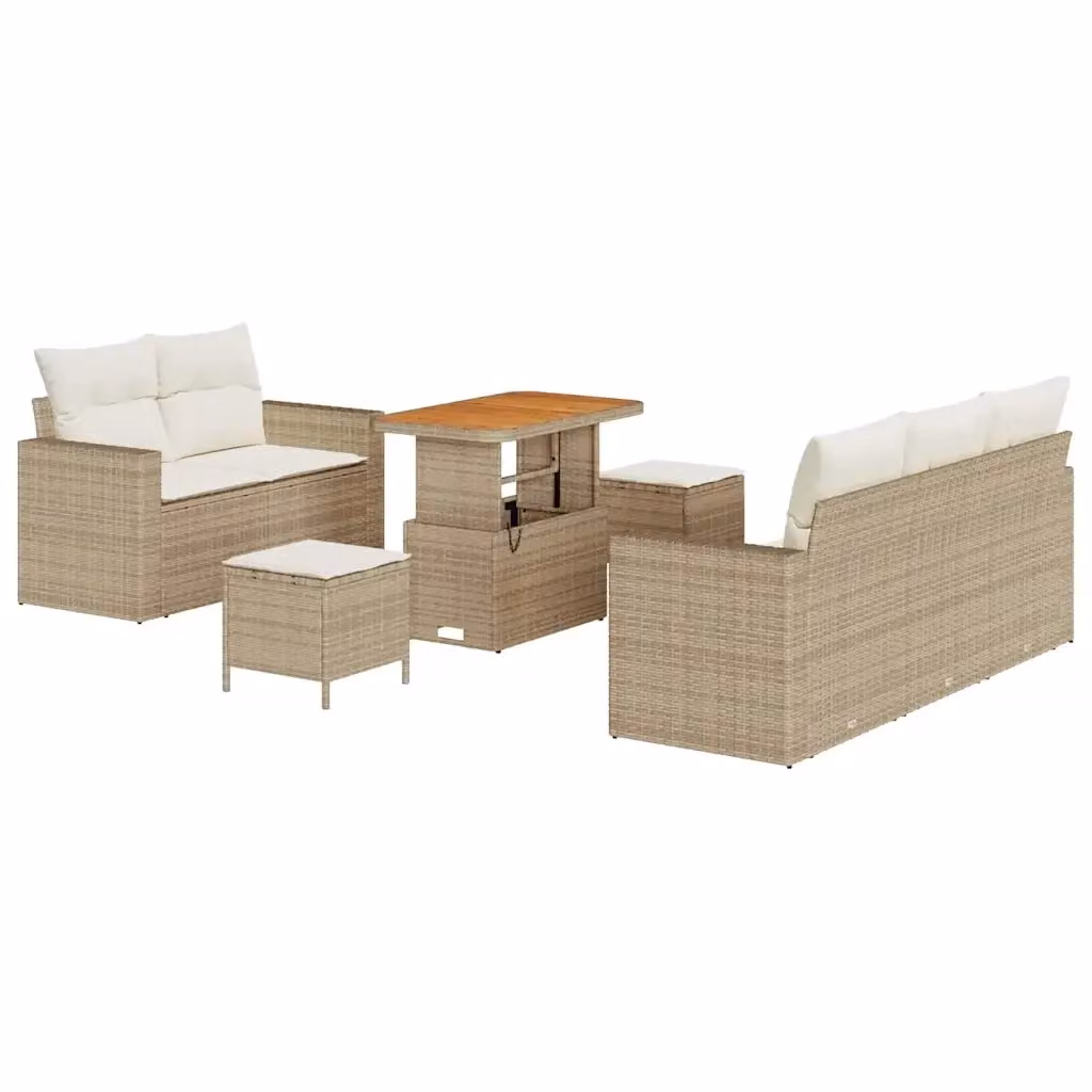 Set Divano da Giardino vidaXL 8 Pezzi con Tavolino e Pouf, Design Moderno a L, Colore Beige e Bianco – 2