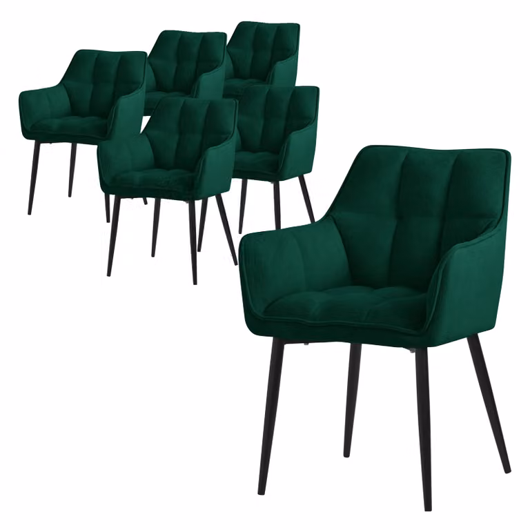 ML-Design 6x sedia da pranzo in spugna, verde scuro, con seduta spessa e imbottita