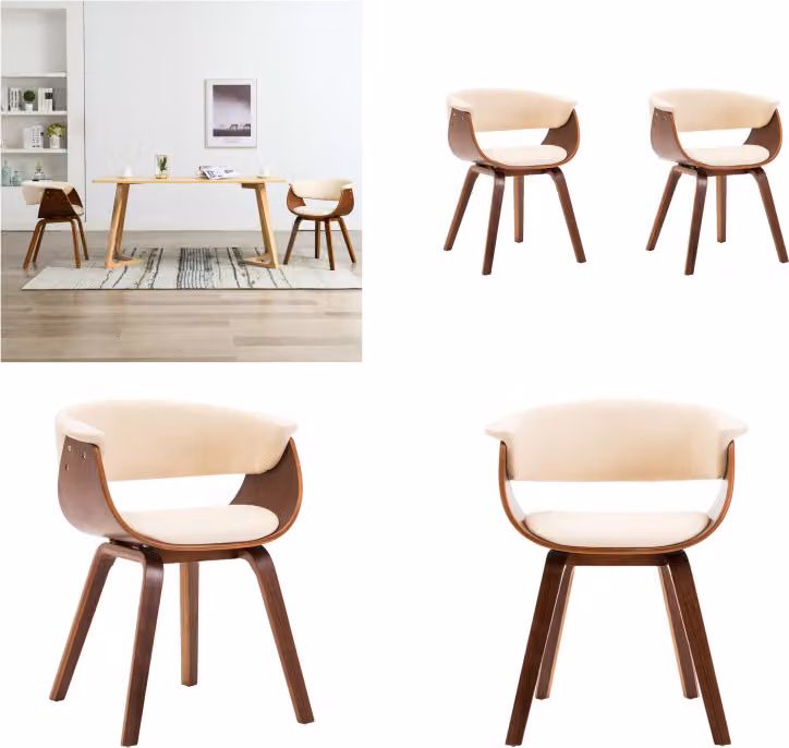 vidaXL Sedie da pranzo 2 pz. Legno curvo crema e Pelle finta - Sedia da sala da pranzo - Sedie da sala da pranzo - Sedia - Sedie