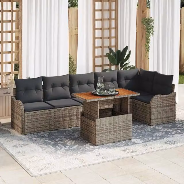 Set Divano da Giardino 7 pz Grigio Poly Rattan 3358204