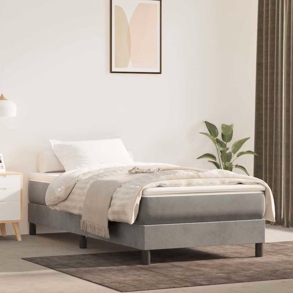 vidaXL Letto Ibrido con Giroletto a Molle e Materasso in Velluto Grigio e Bianco L: 200 cm, P: 80 cm, H: 25 cm