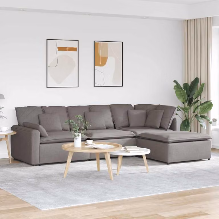 vidaXL Divano Modulare a L Reversibile con Poggiapiedi e Cuscini in Tessuto Grigio o Beige per il tuo Soggiorno