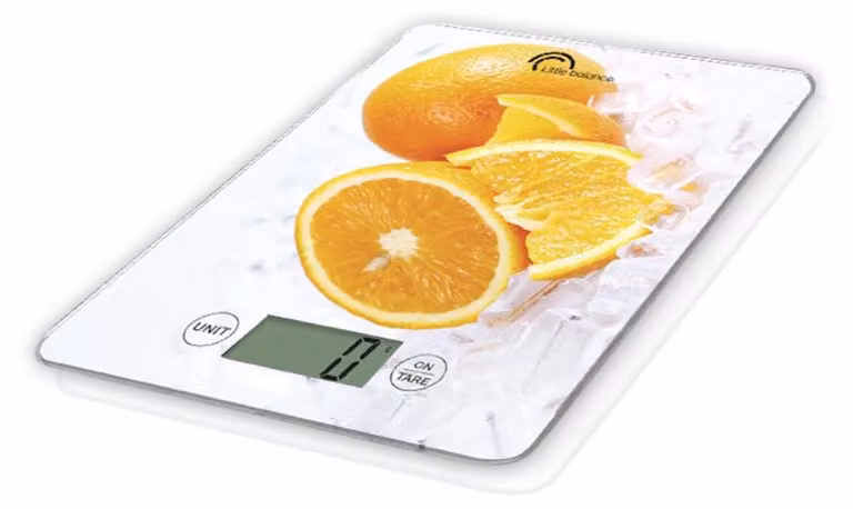 Bilancia digitale da cucina, capacità 5 kg, precisione 1 g, con motivo arancione