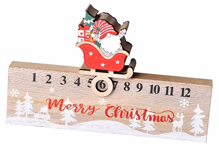 Calendario dell'Avvento in legno con elementi mobili, decorazioni natalizie