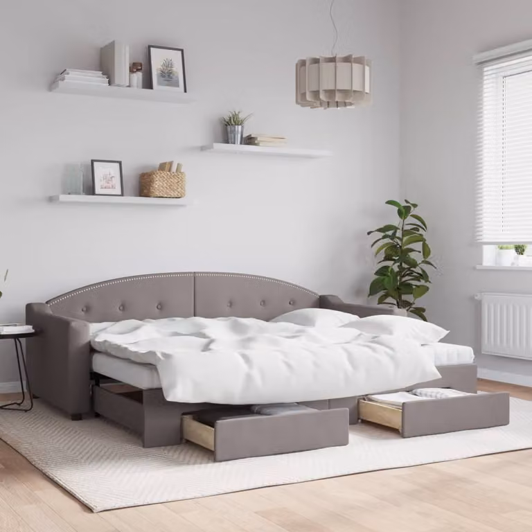 Maison Exclusive - Divano letto estraibile con cassetti, color taupe, 80x200 cm, rivestimento in tessuto