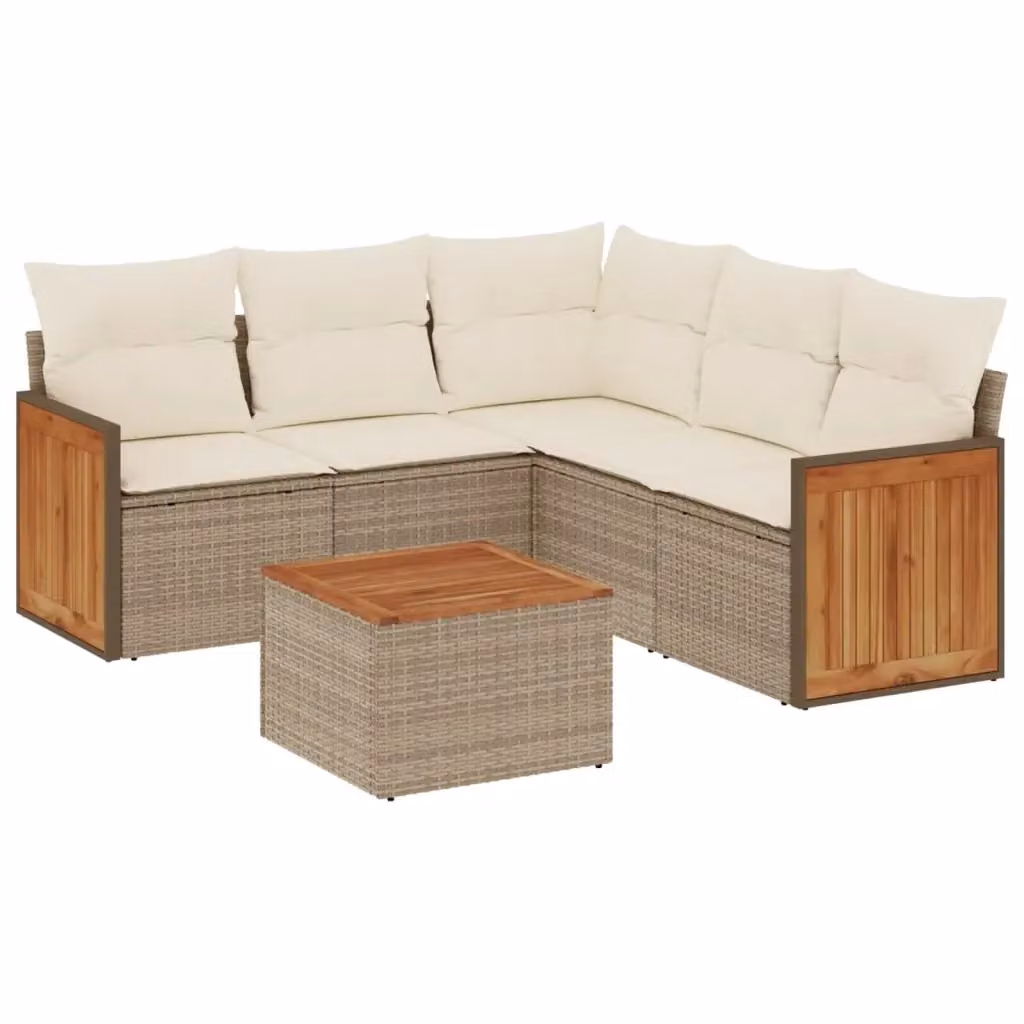 vidaXL Set Divano da Giardino 6 pz a L in Polyrattan con Cuscini Beige e Tavolino da Esterno – 2