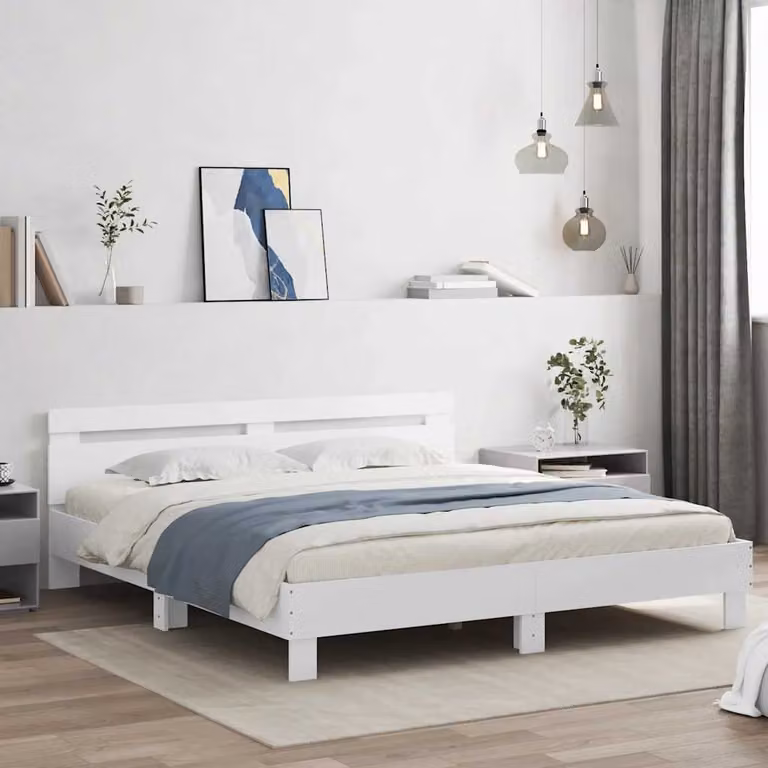 Giroletto con Testiera vidaXL in Legno Multistrato Bianco L: 180 cm, P: 200 cm, H: 103 cm