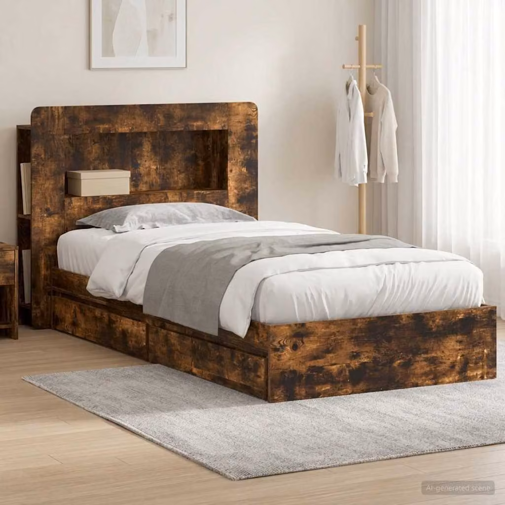vidaXL Telaio del letto con cassetti Rovere Fumo L 90 x P 200 cm
