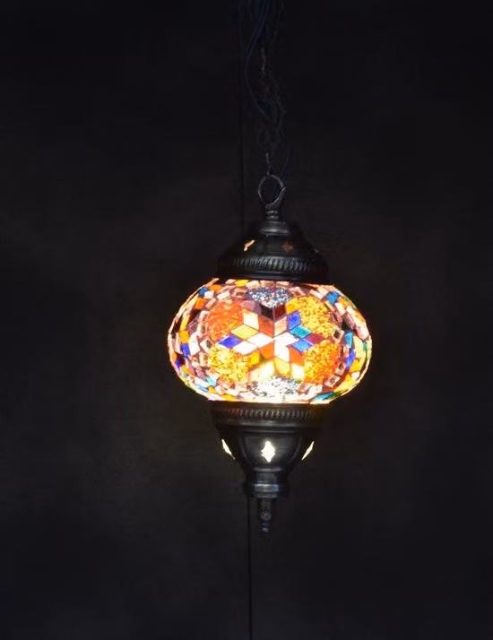 Lampada a sospensione turca con mosaico - Lampada marocchina fatta a mano - Autentica lampada orientale multicolore - 78 cm
