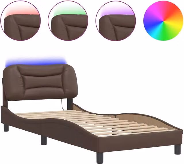 Letto singolo | Letto per adulti | Giroletto con LED senza Materasso Hvar Marrone 90x200 cm