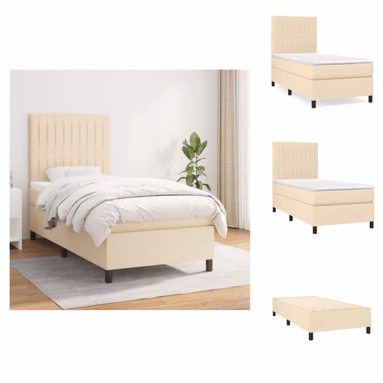 vidaXL Letto a molle con materasso crema 90x200 cm in tessuto - Letti & strutture letto