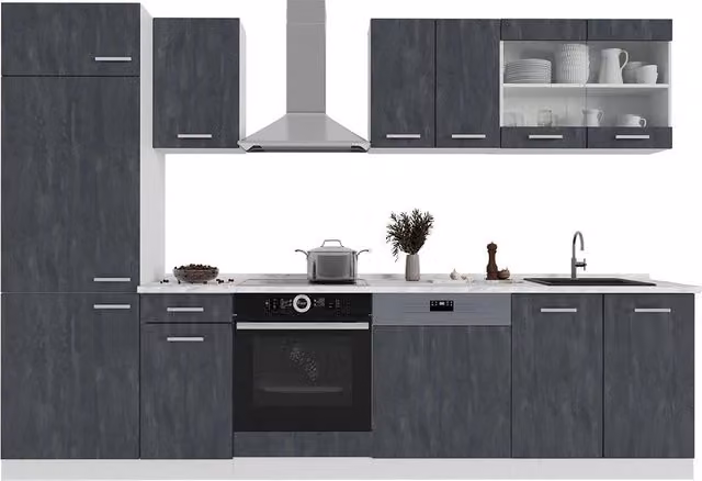 Cucina componibile moderna R-Line Vicco, colore nero, bianco e grigio, L: 300 cm