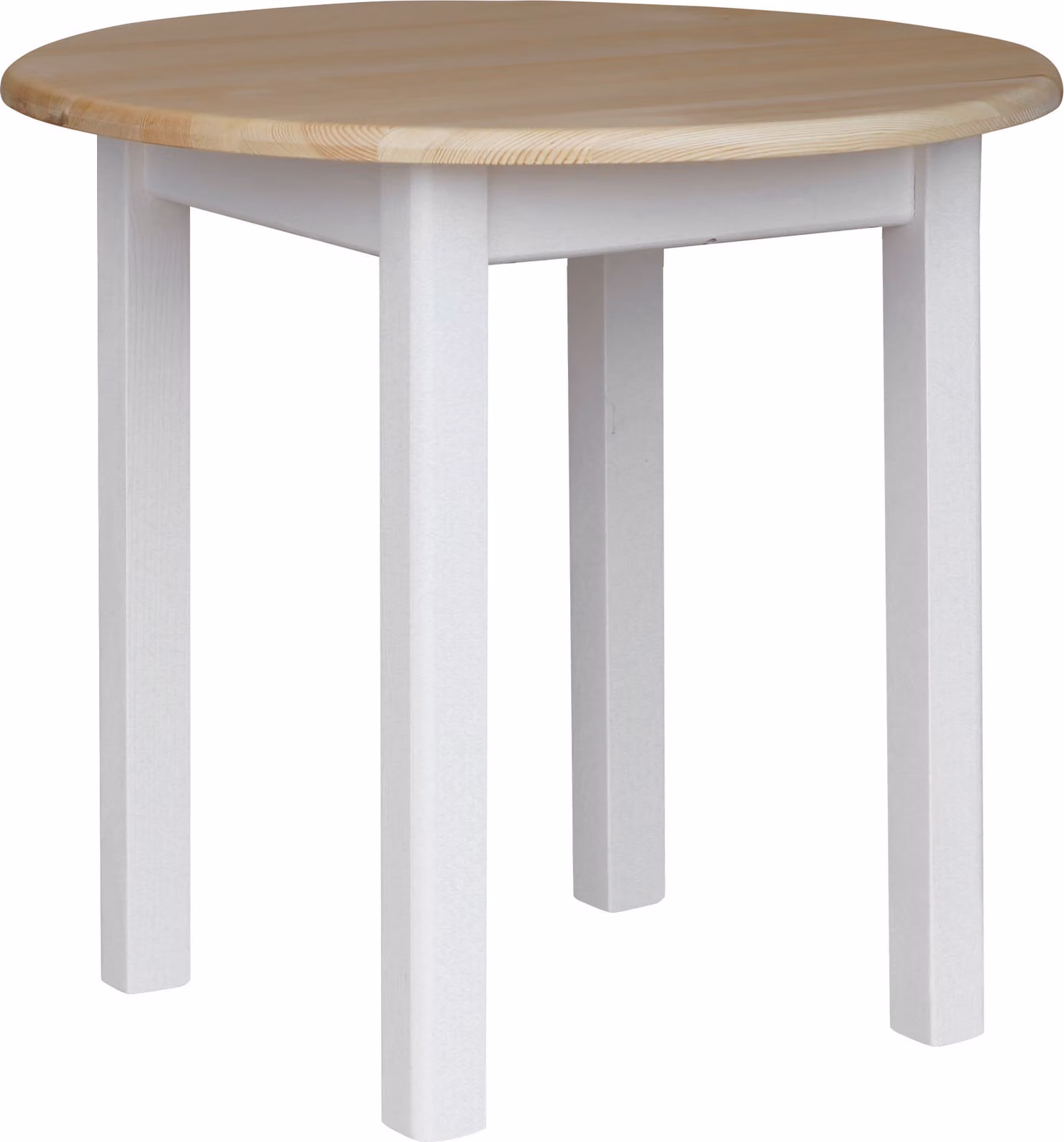Tavolo rotondo bianco in legno di pino massiccio con piano laccato 90 cm