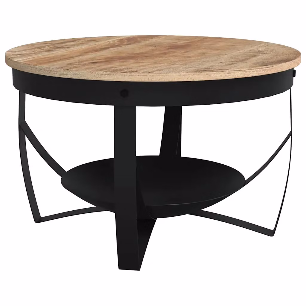 Tavolino da salotto rotondo vidaXL in legno di mango marrone con struttura in metallo, Ø 68 x H 43 cm – 2