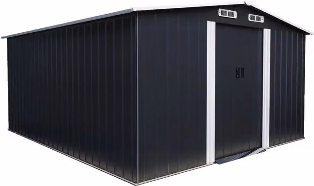 Casetta da giardino in metallo con porta scorrevole "Boston" - 13 m² - Grigio