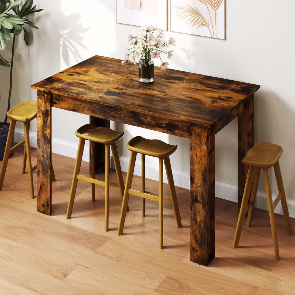 Tavolo da pranzo estensibile in stile industriale per cucina e soggiorno, piano in legno marrone e gambe in metallo, L 158 x P 70 x H 76 cm – 2