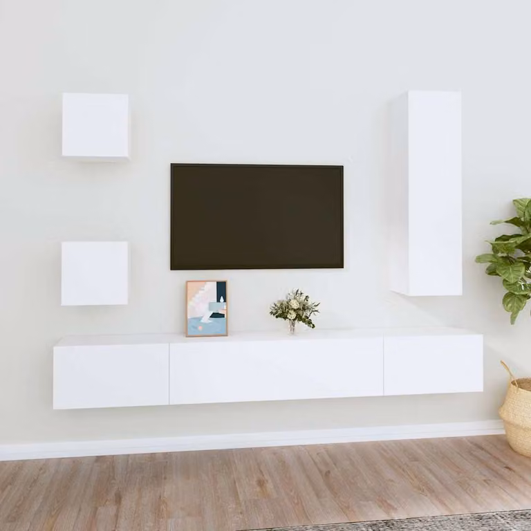 Set di Mobili Porta TV 5 Pezzi vidaXL Bianco in Legno e MDF per Soggiorno